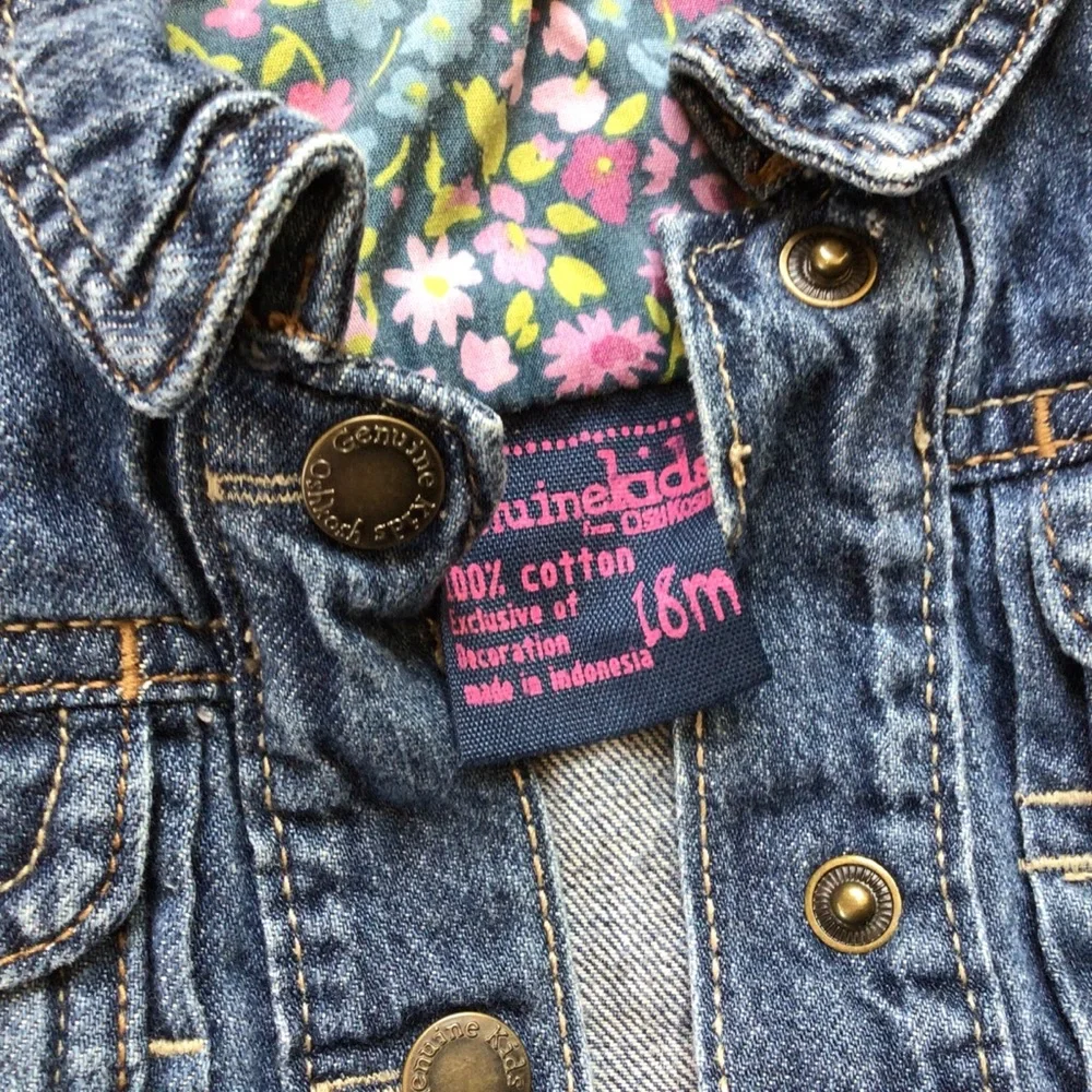 Genuine Kids Oshkosh Embroidered Flowers Denim Jean Jacket